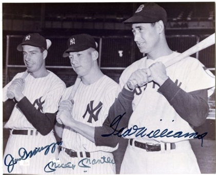 Mickey Mantle, Ted Williams, and Joe DiMaggio Signed 8x10 Photo